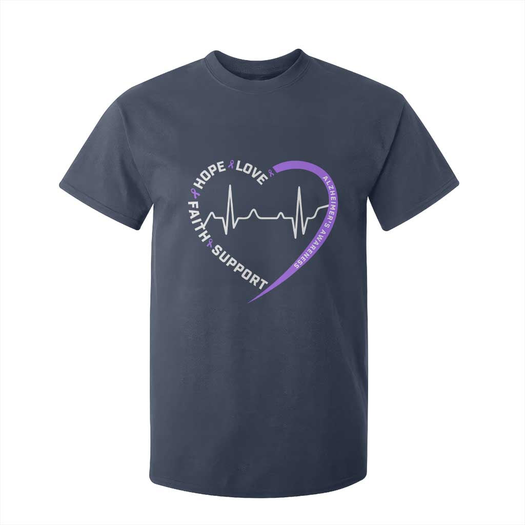 Alzheimers Awareness Heart Heartbeat Purple Ribbon T Shirt For Kid Hope Love Faith Support