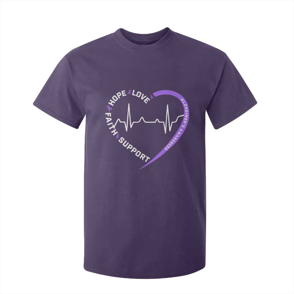Alzheimers Awareness Heart Heartbeat Purple Ribbon T Shirt For Kid Hope Love Faith Support
