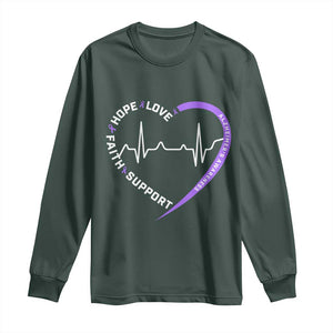 Alzheimers Awareness Heart Heartbeat Purple Ribbon Long Sleeve Shirt Hope Love Faith Support