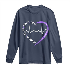 Alzheimers Awareness Heart Heartbeat Purple Ribbon Long Sleeve Shirt Hope Love Faith Support
