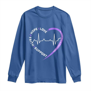 Alzheimers Awareness Heart Heartbeat Purple Ribbon Long Sleeve Shirt Hope Love Faith Support