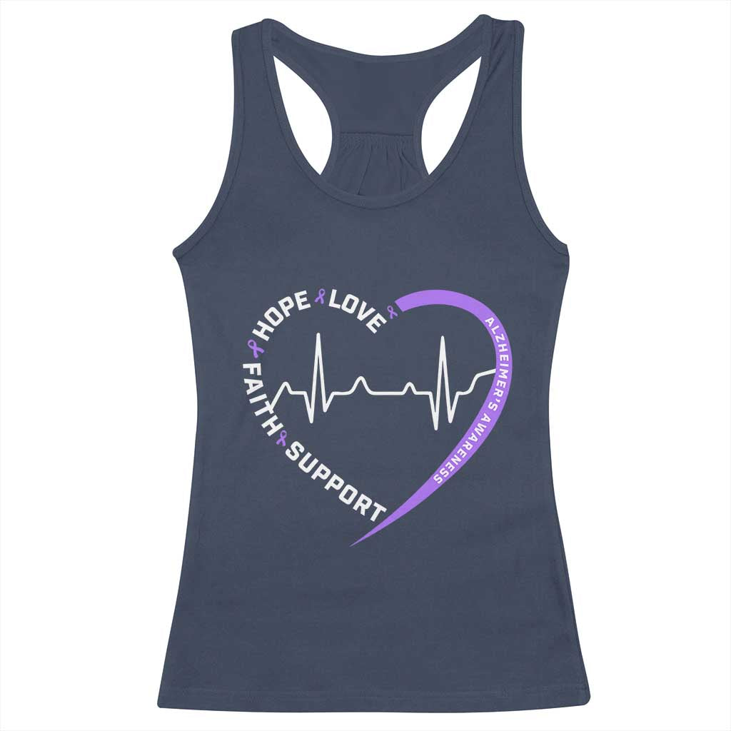 Alzheimers Awareness Heart Heartbeat Purple Ribbon Racerback Tank Top Hope Love Faith Support