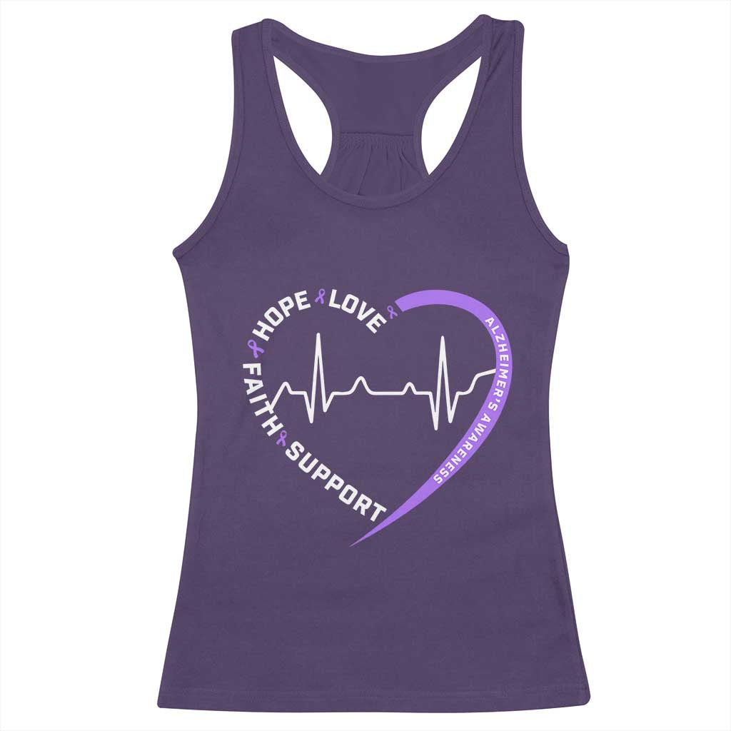 Alzheimers Awareness Heart Heartbeat Purple Ribbon Racerback Tank Top Hope Love Faith Support TS12 Purple Print Your Wear