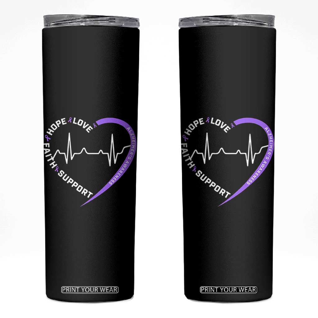Alzheimers Awareness Heart Heartbeat Purple Ribbon Skinny Tumbler Hope Love Faith Support TS12 Black Print Your Wear