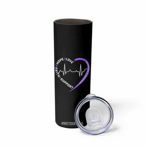 Alzheimers Awareness Heart Heartbeat Purple Ribbon Skinny Tumbler Hope Love Faith Support