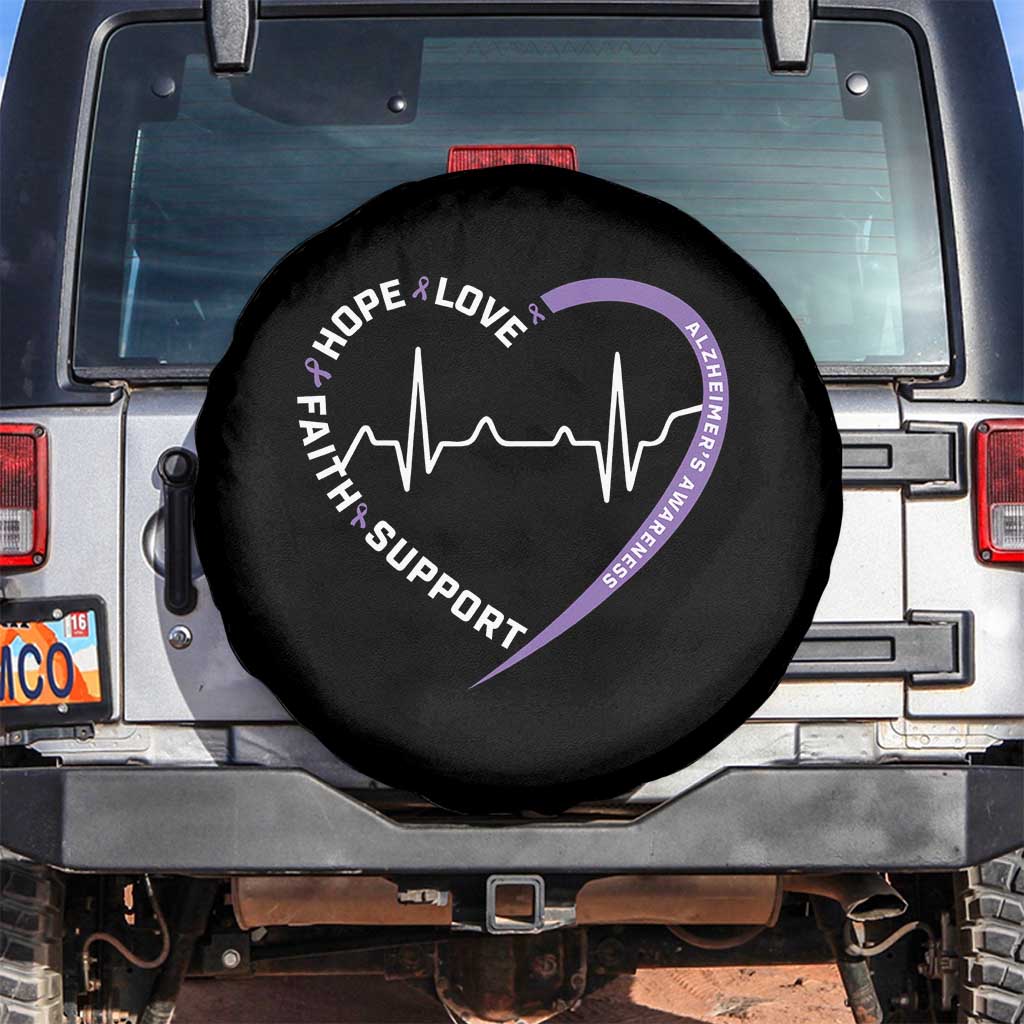 Alzheimers Awareness Heart Heartbeat Purple Ribbon Spare Tire Cover Hope Love Faith Support TS12 No hole Black Print Your Wear