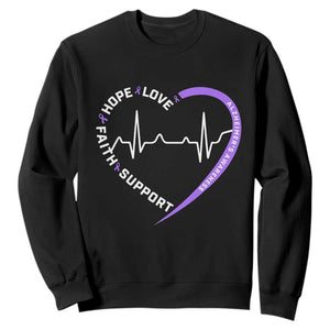 Alzheimers Awareness Heart Heartbeat Purple Ribbon Sweatshirt Hope Love Faith Support