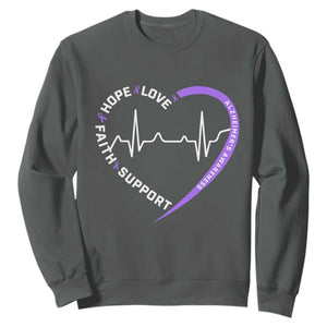 Alzheimers Awareness Heart Heartbeat Purple Ribbon Sweatshirt Hope Love Faith Support