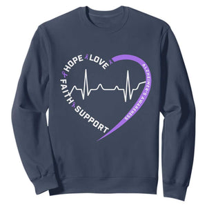 Alzheimers Awareness Heart Heartbeat Purple Ribbon Sweatshirt Hope Love Faith Support