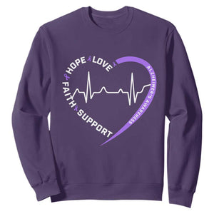 Alzheimers Awareness Heart Heartbeat Purple Ribbon Sweatshirt Hope Love Faith Support