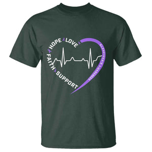 Alzheimers Awareness Heart Heartbeat Purple Ribbon T Shirt Hope Love Faith Support