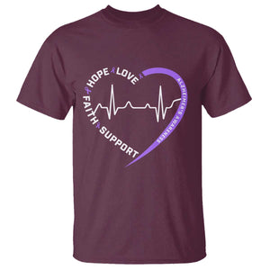 Alzheimers Awareness Heart Heartbeat Purple Ribbon T Shirt Hope Love Faith Support