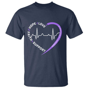 Alzheimers Awareness Heart Heartbeat Purple Ribbon T Shirt Hope Love Faith Support