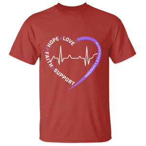 Alzheimers Awareness Heart Heartbeat Purple Ribbon T Shirt Hope Love Faith Support