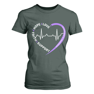 Alzheimers Awareness Heart Heartbeat Purple Ribbon T Shirt For Women Hope Love Faith Support