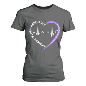 Alzheimers Awareness Heart Heartbeat Purple Ribbon T Shirt For Women Hope Love Faith Support