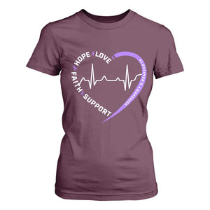 Alzheimers Awareness Heart Heartbeat Purple Ribbon T Shirt For Women Hope Love Faith Support
