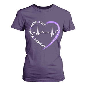 Alzheimers Awareness Heart Heartbeat Purple Ribbon T Shirt For Women Hope Love Faith Support