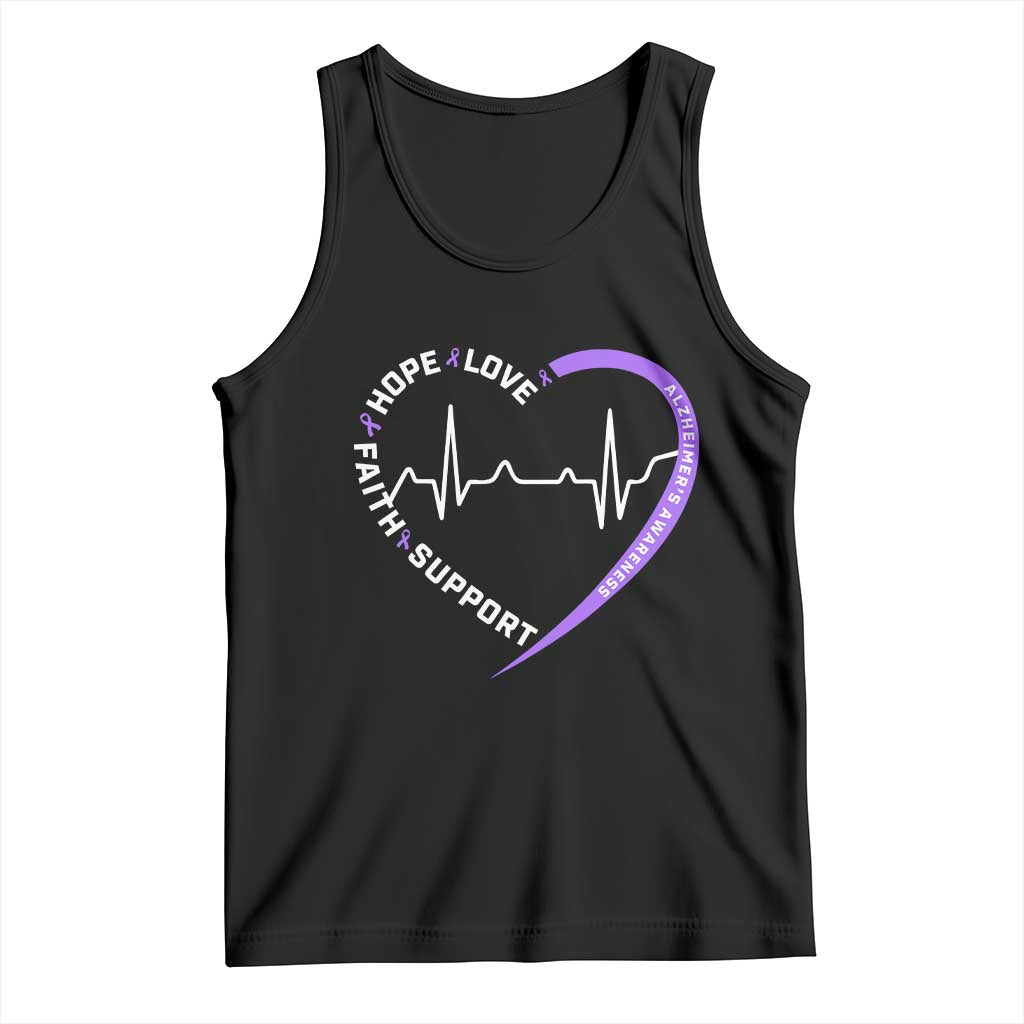 Alzheimers Awareness Heart Heartbeat Purple Ribbon Tank Top Hope Love Faith Support TS12 Black Print Your Wear