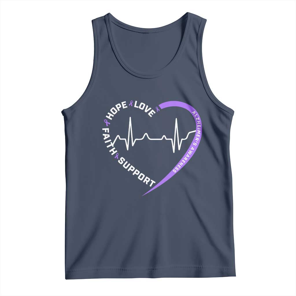 Alzheimers Awareness Heart Heartbeat Purple Ribbon Tank Top Hope Love Faith Support