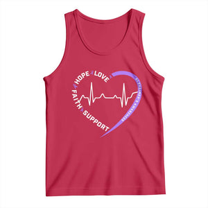Alzheimers Awareness Heart Heartbeat Purple Ribbon Tank Top Hope Love Faith Support