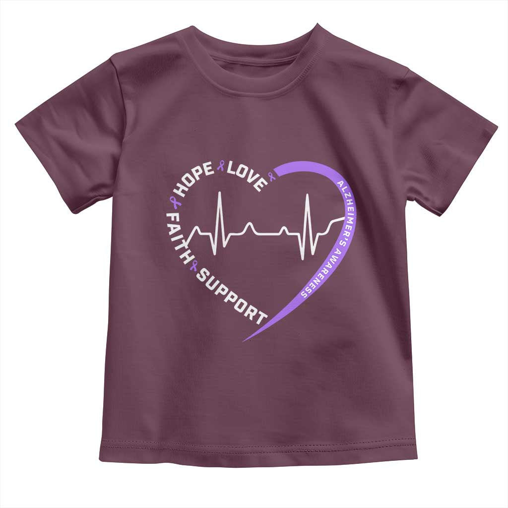 Alzheimers Awareness Heart Heartbeat Purple Ribbon Toddler T Shirt Hope Love Faith Support