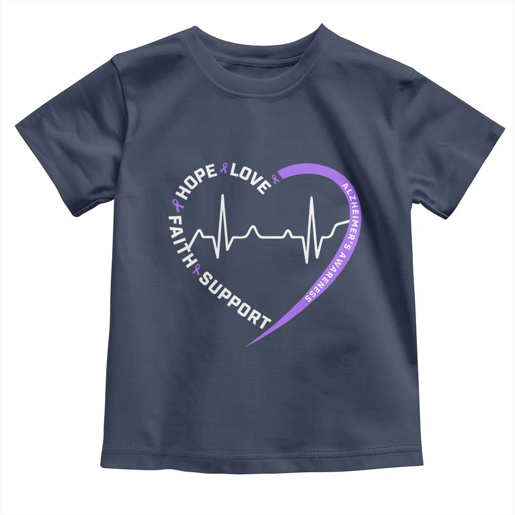 Alzheimers Awareness Heart Heartbeat Purple Ribbon Toddler T Shirt Hope Love Faith Support