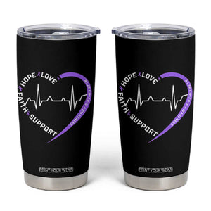 Alzheimers Awareness Heart Heartbeat Purple Ribbon Tumbler Cup Hope Love Faith Support