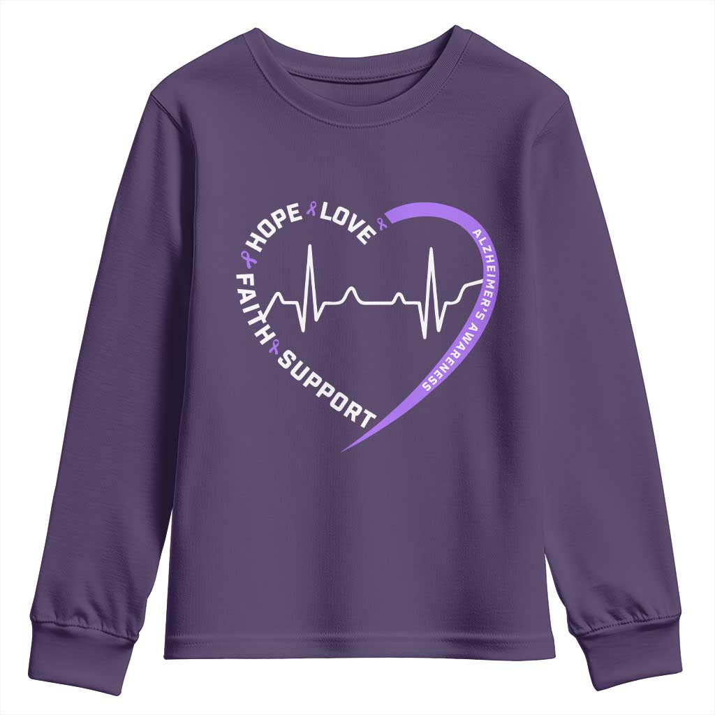 Alzheimers Awareness Heart Heartbeat Purple Ribbon Youth Sweatshirt Hope Love Faith Support TS12 Purple Print Your Wear