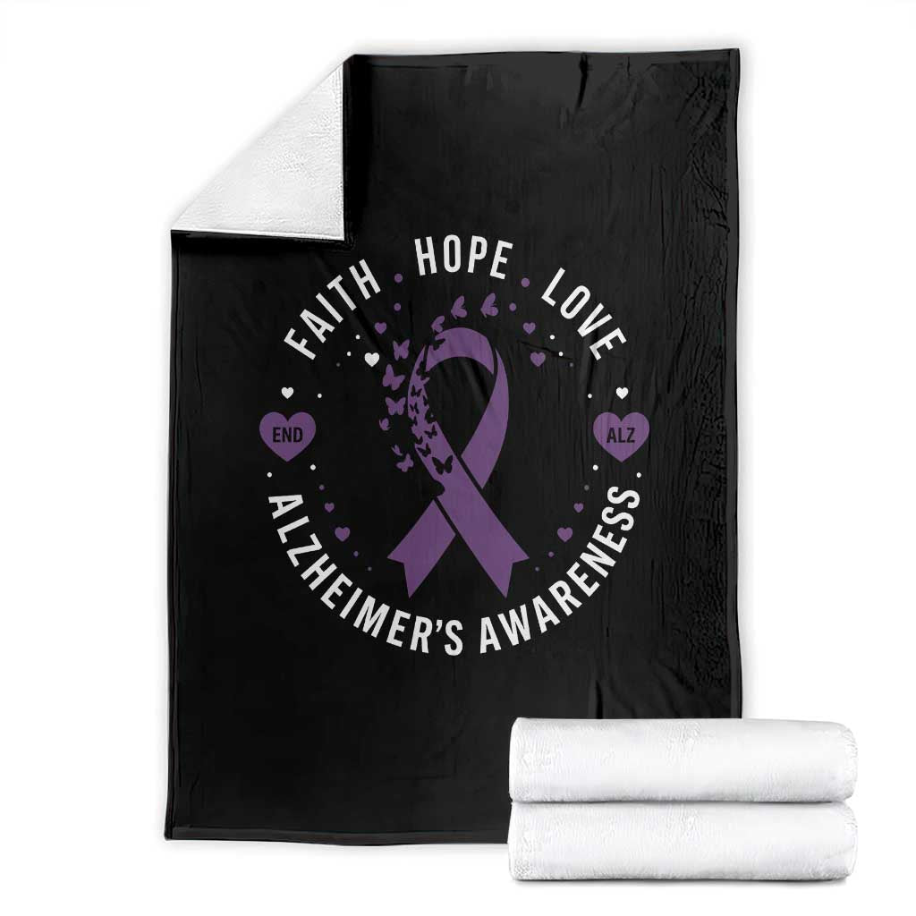 Faith Hope Love Purple Ribbon Throw Blanket End Alzheimers Butterfly Graphic TS12 Black Print Your Wear