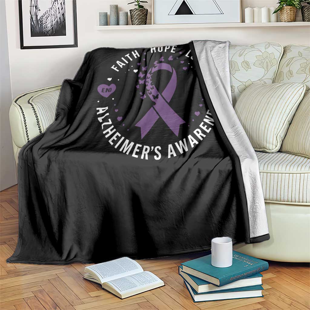 Faith Hope Love Purple Ribbon Throw Blanket End Alzheimers Butterfly Graphic