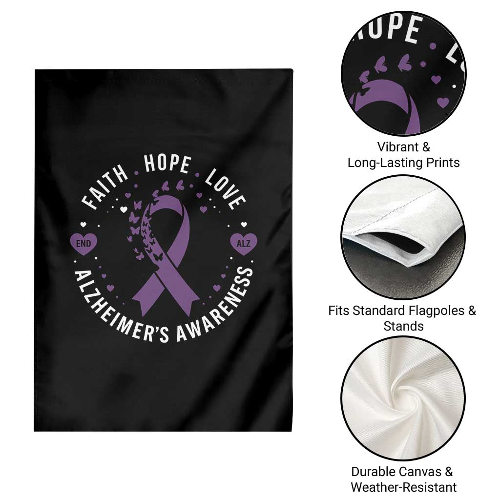 Faith Hope Love Purple Ribbon Garden Flag End Alzheimers Butterfly Graphic