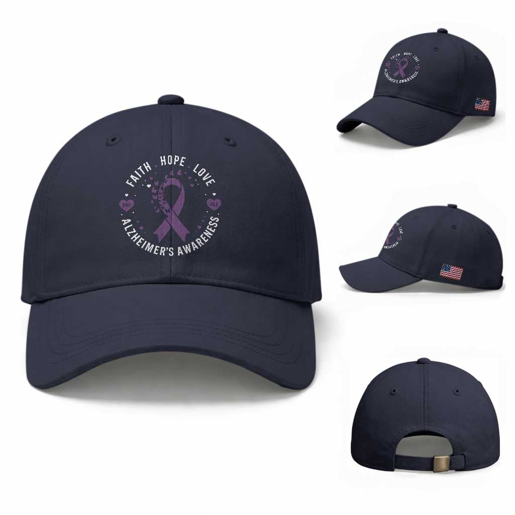 Faith Hope Love Purple Ribbon Baseball Cap End Alzheimers Butterfly Graphic