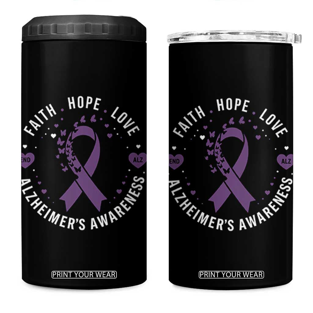 Faith Hope Love Purple Ribbon 4 in 1 Can Cooler Tumbler End Alzheimers Butterfly Graphic