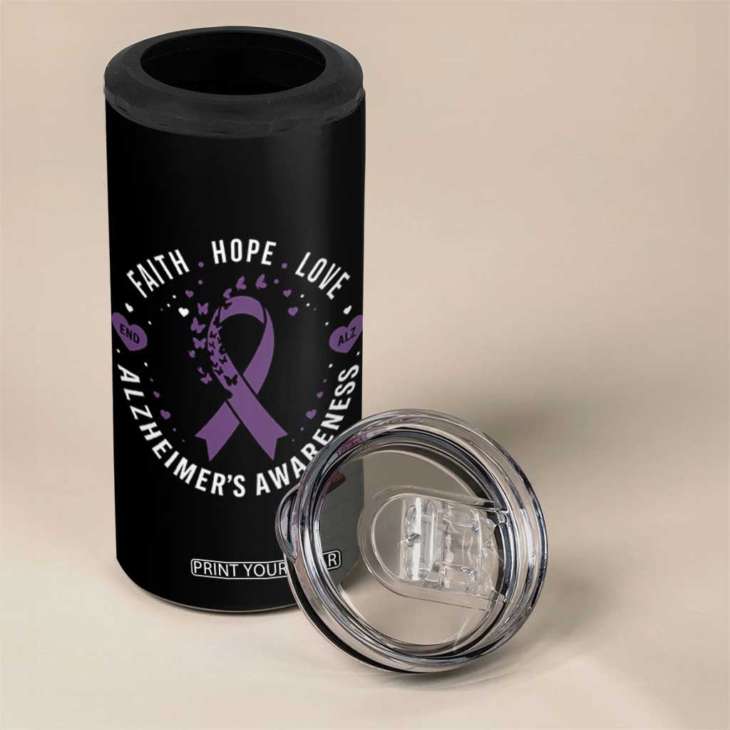 Faith Hope Love Purple Ribbon 4 in 1 Can Cooler Tumbler End Alzheimers Butterfly Graphic