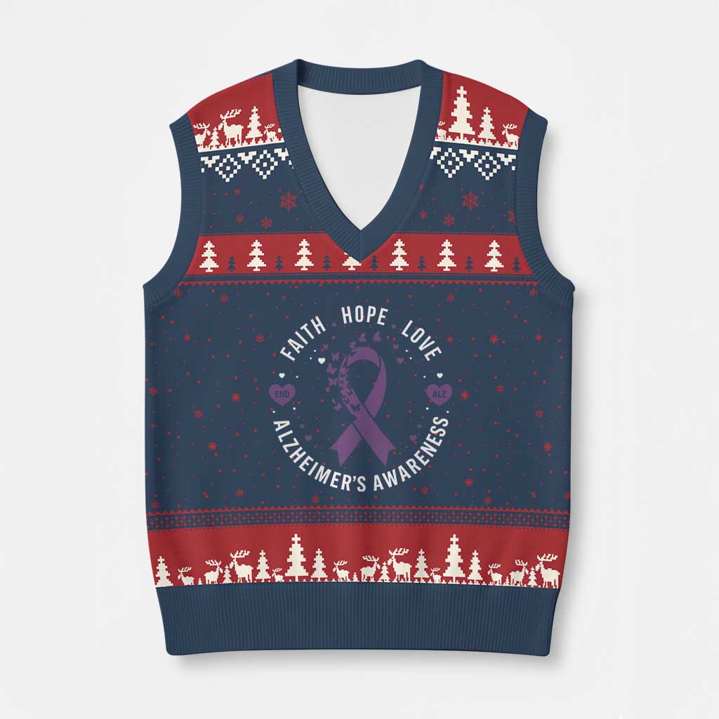 Faith Hope Love Purple Ribbon V-Neck Knit Sweater Vest End Alzheimers Butterfly Graphic TS12 Navy Red Print Your Wear