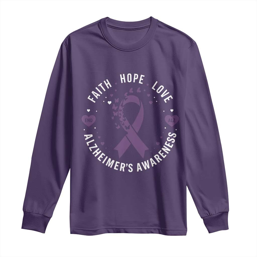 Faith Hope Love Purple Ribbon Long Sleeve Shirt End Alzheimers Butterfly Graphic TS12 Purple Print Your Wear