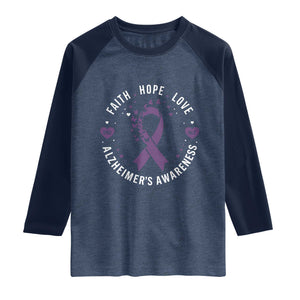 Faith Hope Love Purple Ribbon Raglan Shirt End Alzheimers Butterfly Graphic