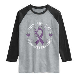 Faith Hope Love Purple Ribbon Raglan Shirt End Alzheimers Butterfly Graphic