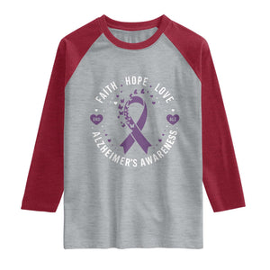 Faith Hope Love Purple Ribbon Raglan Shirt End Alzheimers Butterfly Graphic