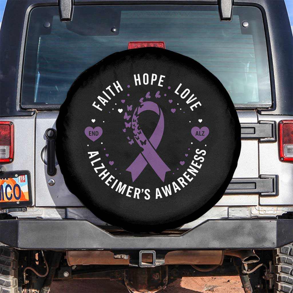 Faith Hope Love Purple Ribbon Spare Tire Cover End Alzheimers Butterfly Graphic TS12 No hole Black Print Your Wear