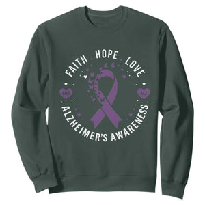 Faith Hope Love Purple Ribbon Sweatshirt End Alzheimers Butterfly Graphic