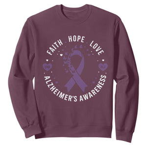 Faith Hope Love Purple Ribbon Sweatshirt End Alzheimers Butterfly Graphic