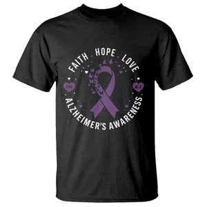Faith Hope Love Purple Ribbon T Shirt End Alzheimers Butterfly Graphic