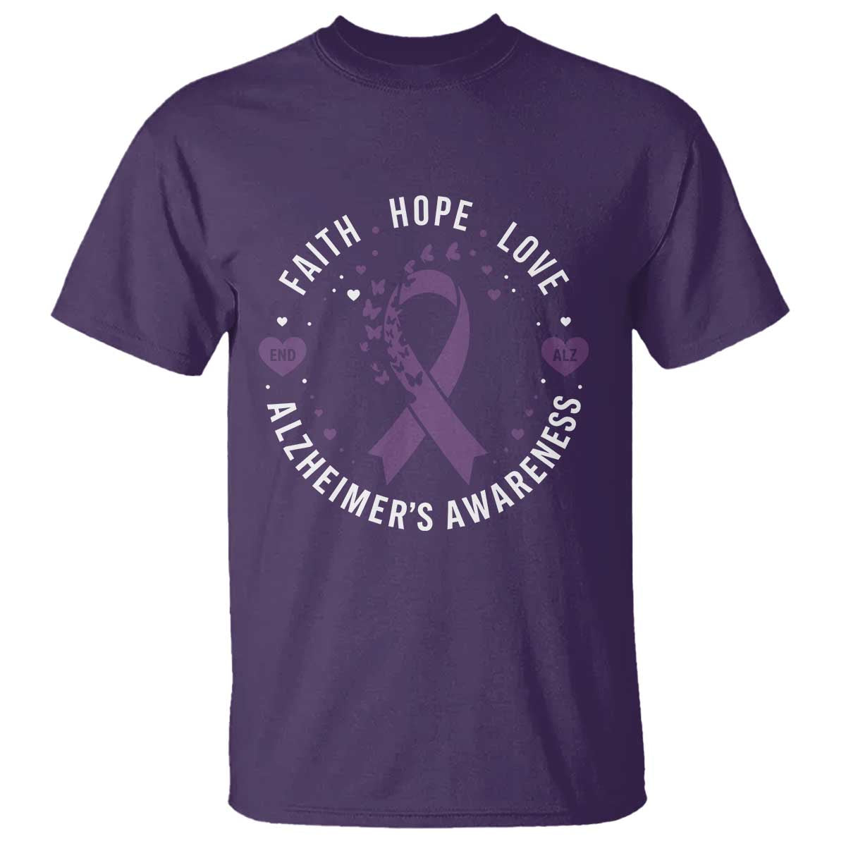 Faith Hope Love Purple Ribbon T Shirt End Alzheimers Butterfly Graphic TS12 Purple Print Your Wear