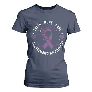 Faith Hope Love Purple Ribbon T Shirt For Women End Alzheimers Butterfly Graphic