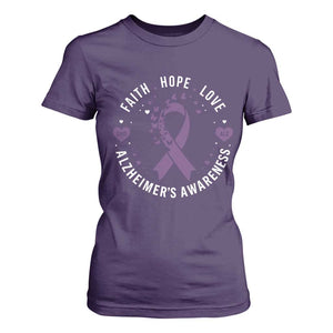 Faith Hope Love Purple Ribbon T Shirt For Women End Alzheimers Butterfly Graphic