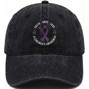 Faith Hope Love Purple Ribbon Washed Cotton Baseball Cap End Alzheimers Butterfly Graphic