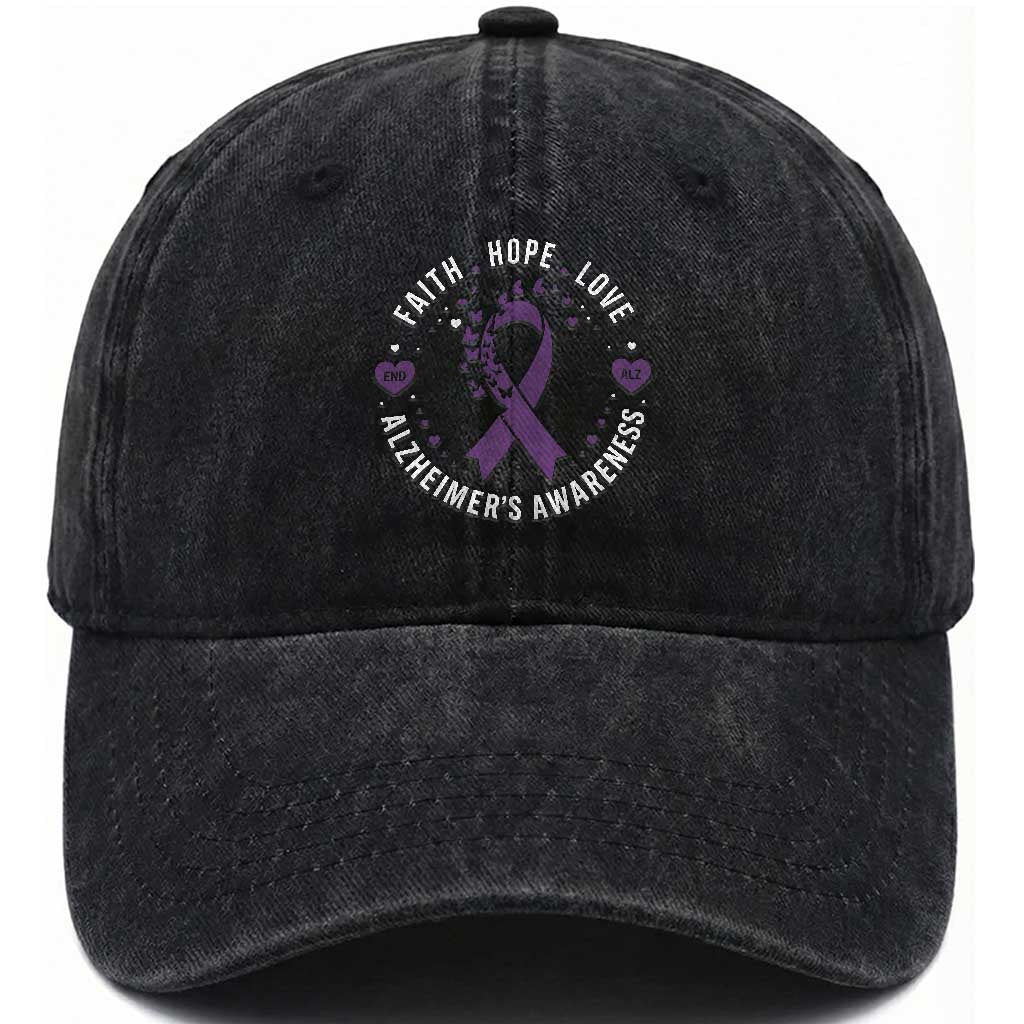 Faith Hope Love Purple Ribbon Washed Cotton Baseball Cap End Alzheimers Butterfly Graphic TS12 Print Your Wear