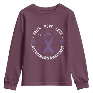 Faith Hope Love Purple Ribbon Youth Sweatshirt End Alzheimers Butterfly Graphic